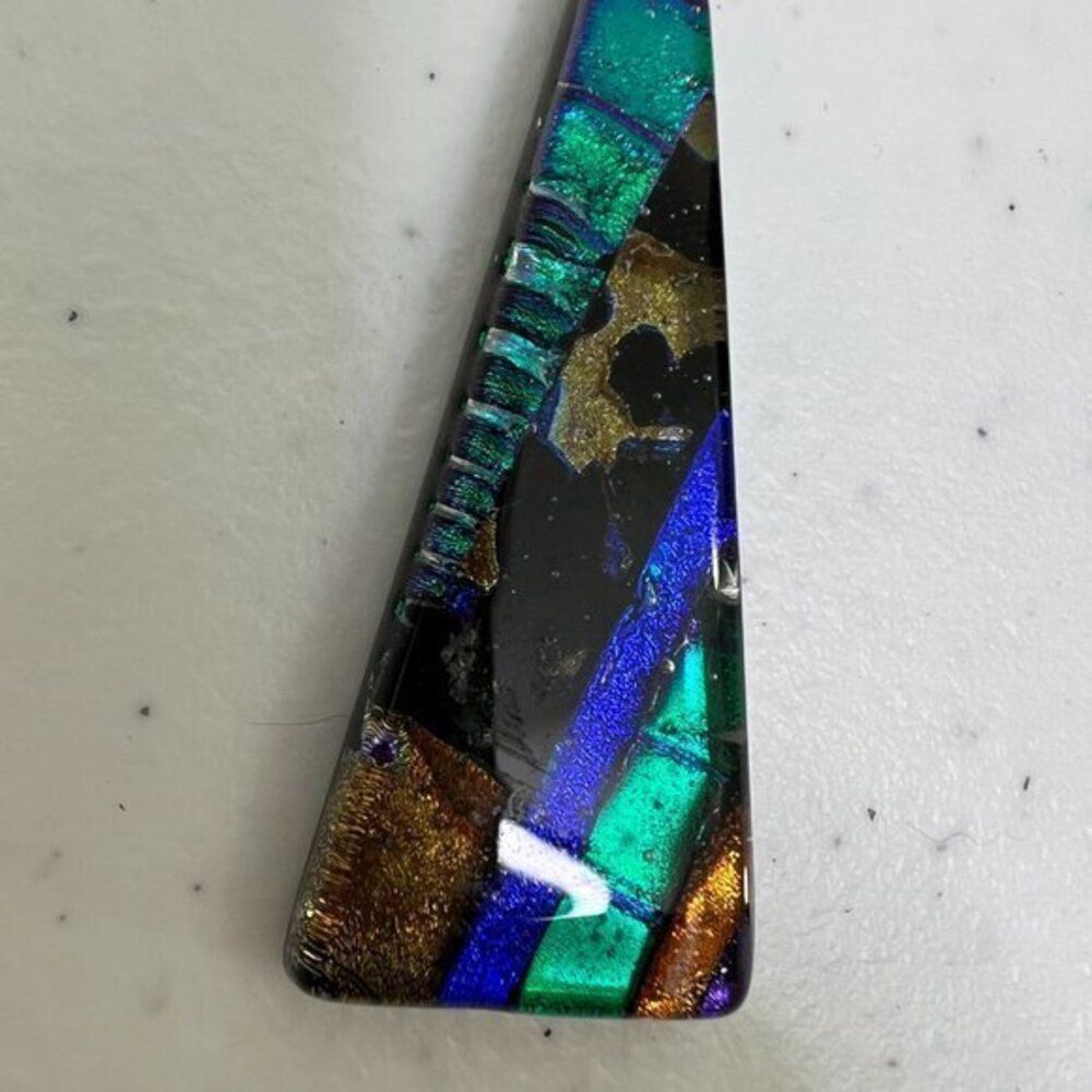 Fused Glass Necklace Geometric Blue‎ Dichroic Sterling Silver 925 Chain Stripe - Picture 4 of 10